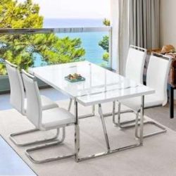 Modern Metal Frame Dining Room Table Set